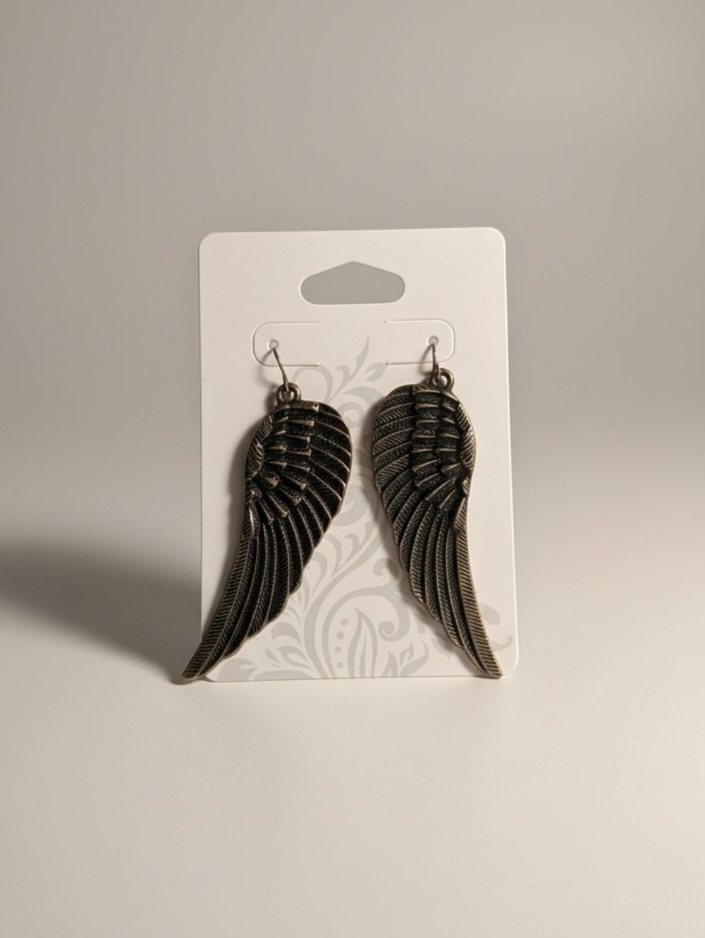 Wing Drop Dangle Earrings - Antiqued Metal